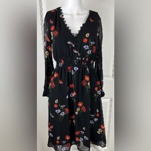 Express Red and Blue Wrap Sundress with Bishop Sleeves